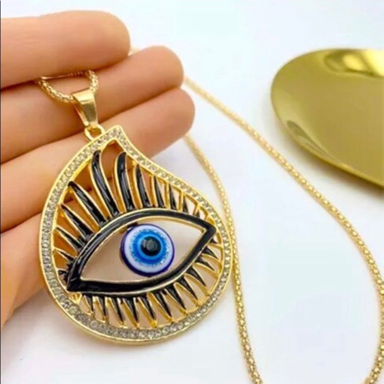 Nwt Gold Tone Turkish Evil Lucky Eye Pendant Necklace 25$